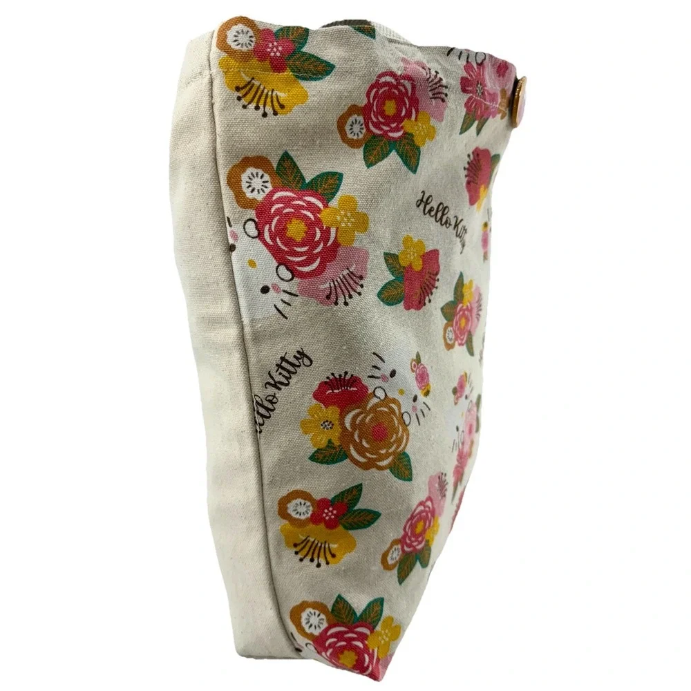 Hello Kitty‎ Floral Canvas Tote Bag w/ Pin Badge 13x10x6 Sanrio 2024